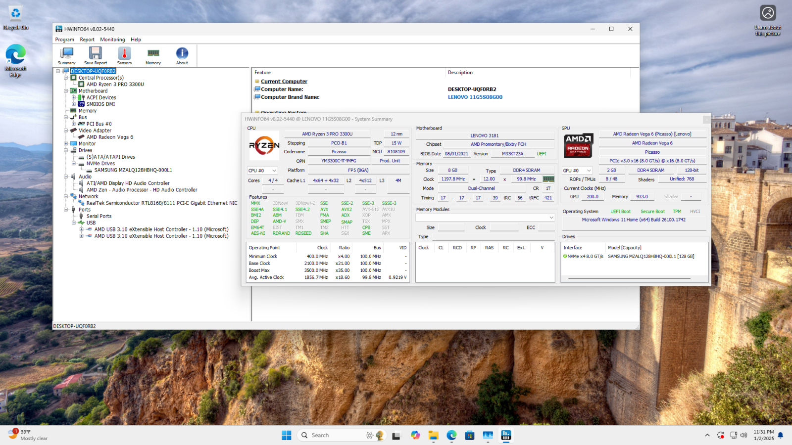 LENOVO 11G5S08G00 AMD Ryzen 3 PRO 3300U - Photo 7